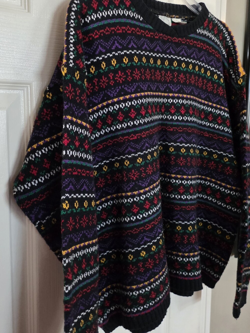 Vintage Cheryl Tiegs Multicolor Fair Isle Crew Neck Acrylic Sweater Large